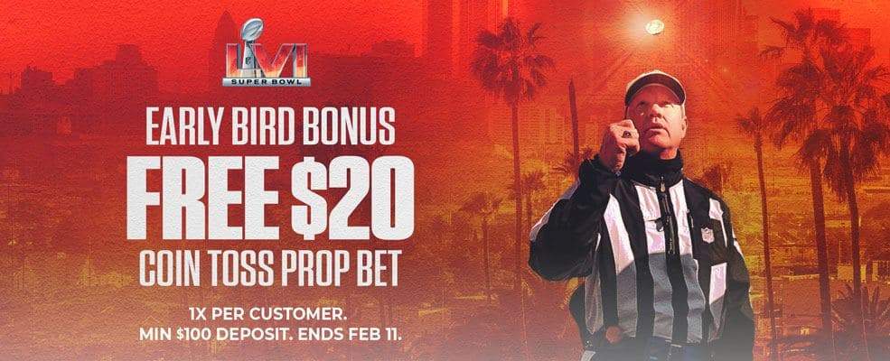 $20 Free Bet Super Bowl Cointoss Promo at MyBookie - No Rollover 1
